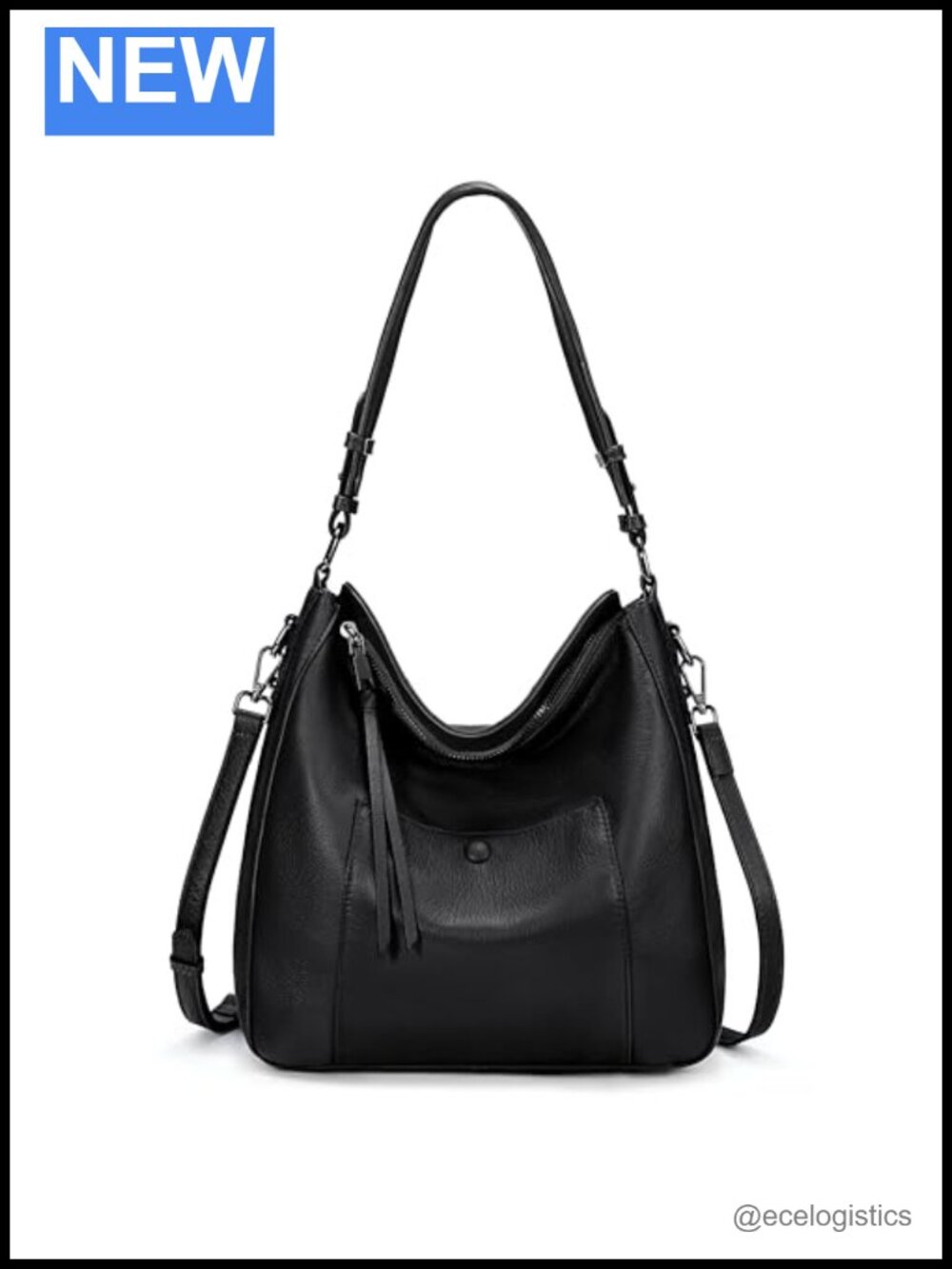 Genuine Leather Shoulder Bag Medium Handbags with Front Pocket Detachable Straps